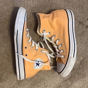Coral peach high top converse. Women’s size 8. Worn once and in new condition.